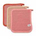 Kestel Muslin Baby Washcloths, 100% Cotton Baby Bath Wash Cloths, Soft & Absorbent for Newborns and Toddlers, Reusable 8x8 Inches, 3 Pack (Peach)