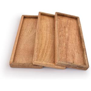 Samhita Mango Wood Serving Platter with Raised Edge -Set of 3 for Display Fruit Snacks Appetizer Sushi Food Decorative (12" x 5" x 0.75")
