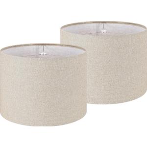 Oatmeal Linen Drum Lamp Shade Set of 2, 16x12IN Large Light Shades with Seamless-Overlap Tech for Floor Lamps & Table Lamps, Warm Diffused Light (Easy Assembly Required)