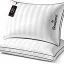 Beautyrest Hotel Collection Luxury Queen Pillows Set of 2 - Premium 500 Thread Count Damask Stripe Embroidered Cotton Cover, Gusseted Soft Medium Down Alternative, Queen Size Set of 2
