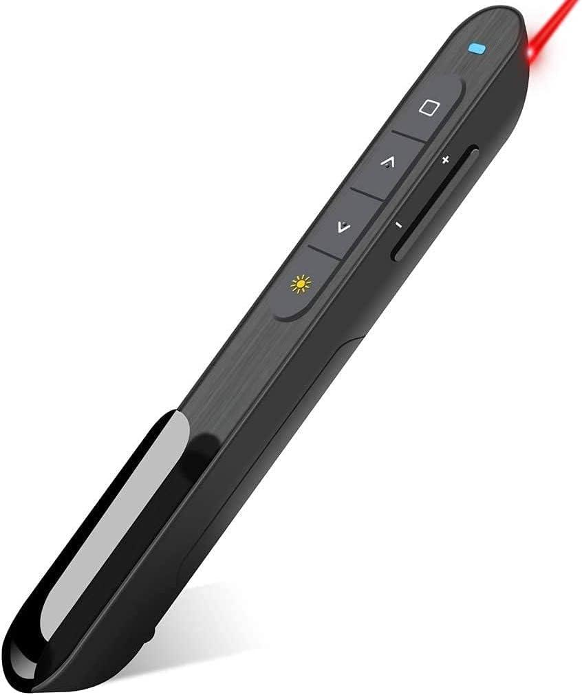 Wireless Presenter, Hyperlink Volume Control Presentation Clicker RF 2.4GHz USB PowerPoint Clicker Presentation Remote Control Pointer Slide Advancer (Black) (Classic)