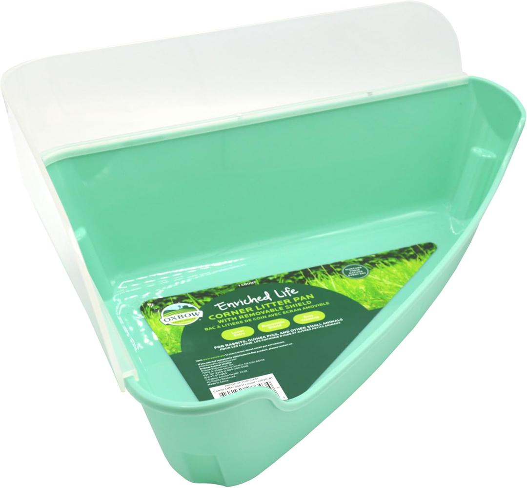 Oxbow Enriched Life Corner Litter Pan with Removable Shield, Small Animal Litter Box for Guinea Pigs, Rabbits, Hamsters, and Other Small Pets, Space-Saving, Easy-Clean