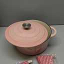 Enameled Cast Iron Dutch Oven - 6QT Dutch Oven Pot with Lid & Cotton Potholders - Heavy-Duty Non Stick Casserole Pot for Braising, Stews, Roasting, Baking, Suitable for All Stovetops, Gentle Pink