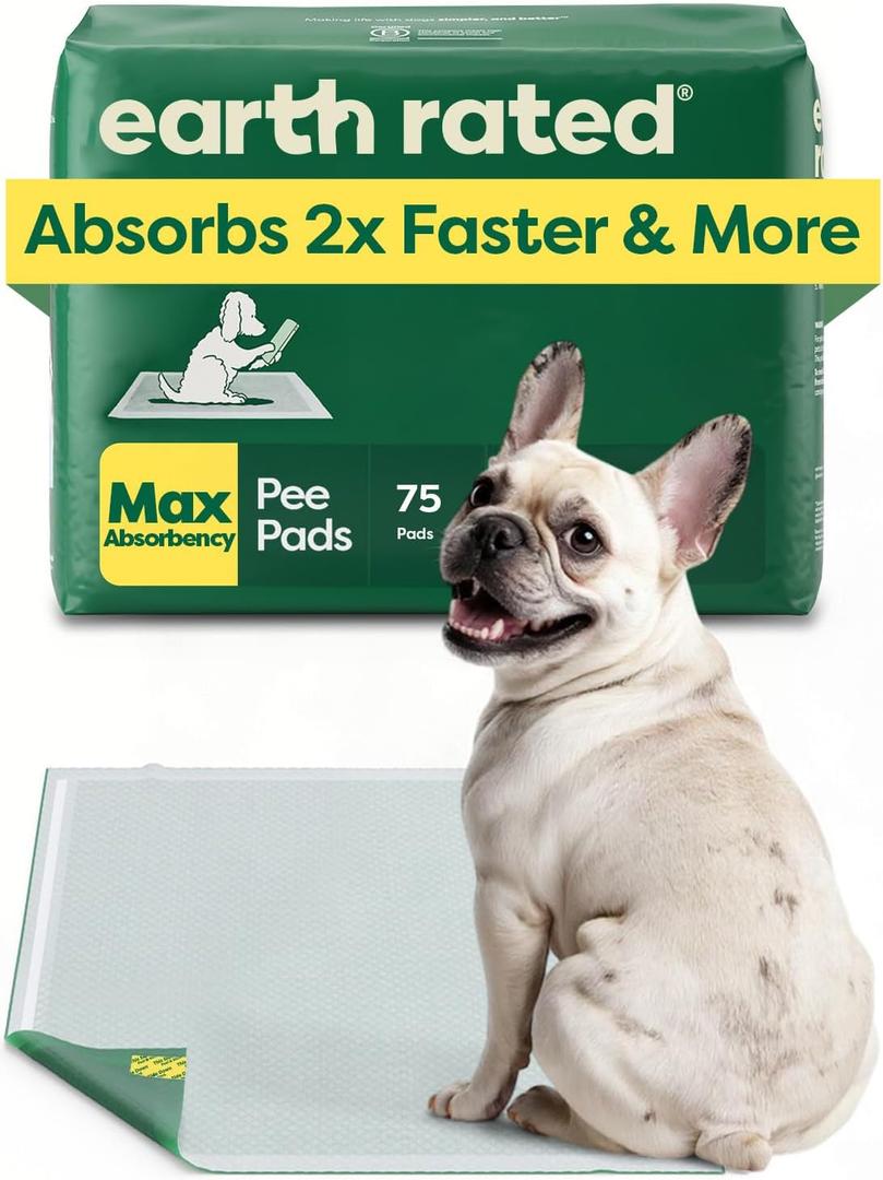 Earth Rated Max Absorbency Puppy Pee Pads for Dogs Absorbs 2X Faster & 2X More, Leak-Proof, Odor Control Potty Training, Unscented, Large, 22 x 23, 75 Count Earth Rated Max Absorbency Puppy Pee Pads for Dogs Absorbs 2X Faster & 2X More, Leak-Proof, Odor Control Potty Training, Unscented, Large, 22 x 23, 75 Count
