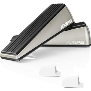 2 Pack Rubber Door Stopper Wedge - Heavy Duty Door Stoppers Stop Wedge Made of Premium Quality Brushed Stainless Steel, Wall Protector for Home & School with Self Adhesive Holder Satin Nickel (Small, Bronze)