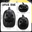 Reallnaive 3 PCS Black Jack o Lantern Decoration, Halloween Plastic Vintage Pumpkin Decor with Light for Indoor & Outdoor - Holiday Party Fireplace Mantle Porch, Battery Not Include