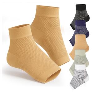 Ankle Compression Sleeve for Plantar Fasciitis & Achilles Tendonitis Relief Open Toe Support Socks Reduce Foot Pain, Heel Spurs & Swelling Everyday Comfort - Beige Nude - Large