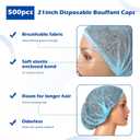 Yahenda 500 Pcs Disposable Bouffant Caps Bulk Disposable Cap for Hair Elastic Dust Hairnets for Food Service, Nurses, Labs(Blue,21 Inch)