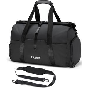 Tolaccea Gym Duffel Bag, Travel Bags Foldable Sports Duffle with Shoe Compartment & Wet Pocket, Lightweight & Water-Resistant, Perfect for Workout, Weekender Overnight & Carry-On Expandable (Black)