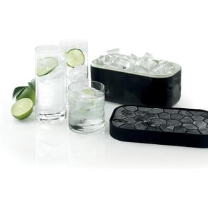 Lku Ice Box | Black | Ice Cube Tray For Freezer With Lid & Bin | Made With 100 Percent Platinum Silicone | Elegant And Retro Style Ice Cubes | For Cocktails, Ice Tea & Coffee And More |
