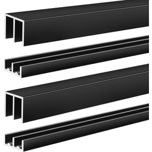 Landical 2 Set 3 ft Black Aluminum Sliding Door Track Set for 1/4" Panels, Top and Bottom Closet Door Metal Track for Cabinet, Showcase, Glass or Wood Sliding Doors