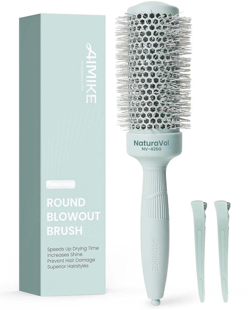 AIMIKE NaturaVol Round Brush for Blow Out, Round Hair Brush Nano Thermal Ceramic & Ionic Tech, for Blow Drying & Salon-like Styling at-home, Maximum Volume Shine - 1.7 Barrel, 2.5 w/Bristle
