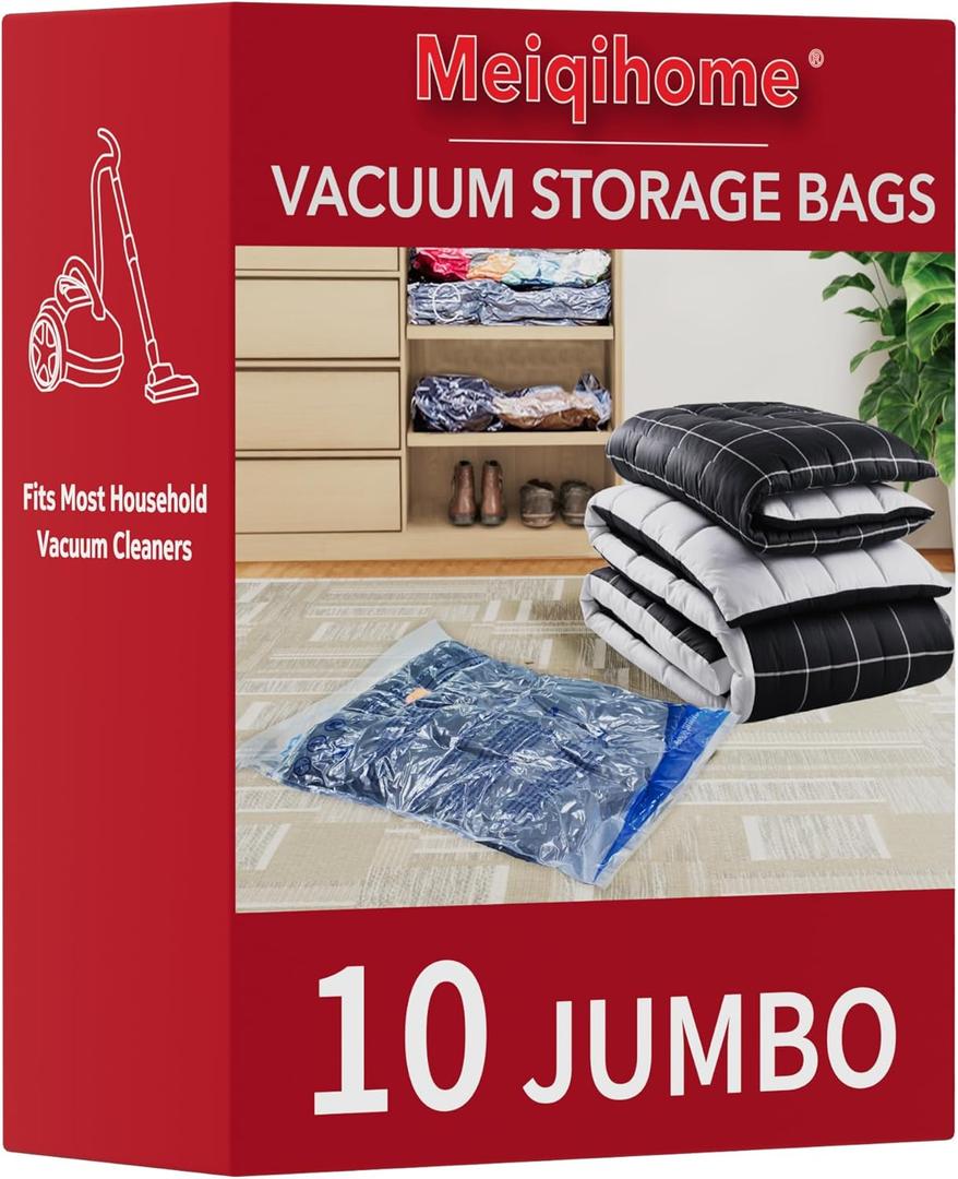 MEIQIHOME Vacuum Storage Bags, Space Saver Sealer Bags, Vacuum seal bags for clothing, Pillows, Comforters, Blankets, Bedding,10 Jumbo