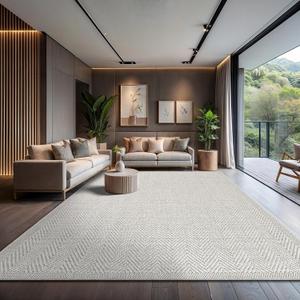 CAMILSON Easy Jute Rug 9x12, Indoor Outdoor Off-White Color Fiber Area Rugs for Living Room and Patio Rug Herringbone Seagrass Boho Woven Design Easy-Cleaning Washable Outside Carpet Alfombras 9 x 12