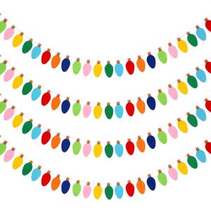Boao 4 Pcs Felt Christmas Garland Colorful Felt Light Bulb Ball Garland Christmas Decorations Rainbow Xmas Lights Hanging Decor for Home Tree Wall Door Holiday Party