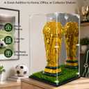 Acrylic Display Case Compatible with LEGO 43020 FIFA World Cup Trophy, 10.6" x 10.6" x 16.9" Clear Display Box with Mirror Back, Artificial Turf Base, Black Base, Dust-Resistant Showcase