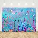 7x5ft Under The Sea Backdrop for Photoshoot Purple Corals Pearls Photography Background Little Mermaid Party Decorations for Girls Photo Shoot Props Cake Table Banner