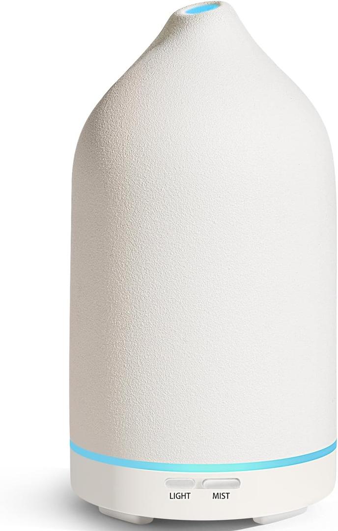 URPOWER 120ML Essential Oil Diffuser Ceramic Aromatherapy Diffuser with 7-Color LED Lights, Auto Shut-Off, 2 Mist Modes, Humidifier for Home Office Decor, Scent Diffuser for Yoga Spa (All White)