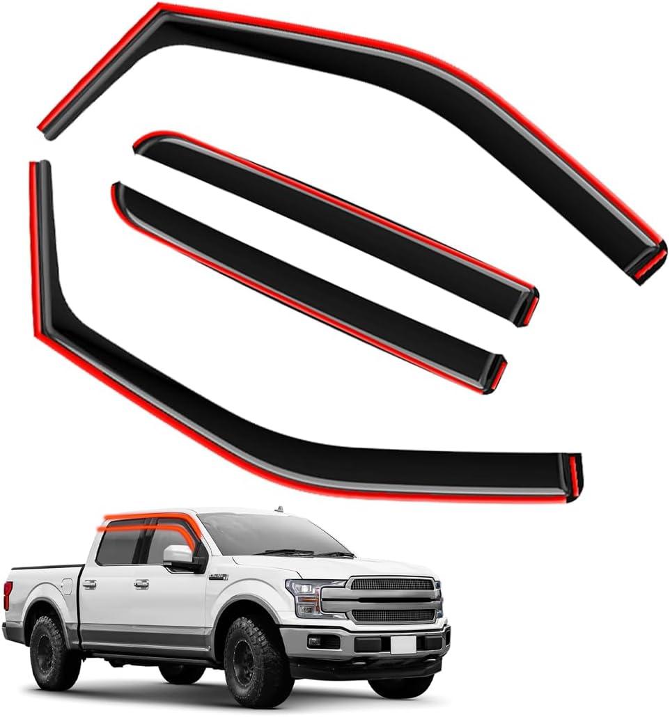 in-Channel Rain Guards for Ford F-150 2015-2020 SuperCrew, F-150 Raptor 2017-2020 SuperCrew, F-250/F-350/F-450/F-550 Super Duty 2017-2022 Crew Cab | Window Deflectors, Vent Visors, Vent Shades.