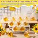 Pickmesh 24 Pcs Hexagonal Glass Honey Jars with Spoon, 3.38 oz Honey Dispenser with Wooden Spoon Bee Charm Thank You Card Organza Bag Mini glass Jars for Baby Shower Wedding Party Favor Decorations