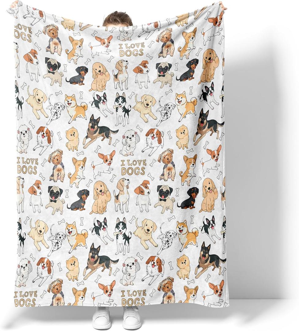 Throw Blanket, Soft Flannel Throw Blanket for Couch, Bed, Travel, Living Room & Home Decor, Cozy Lightweight Warm Fluffy Fuzzy Blankets for Adults Women Girls (5040 Inch, I Love Dogs)