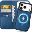 SHIELDON Detachable Wallet Case for iPhone 17 Pro 6.3-inch | Genuine Leather, 2 in 1, Wireless Charging, RFID Blocking Card Holder, Kickstand, Folio, Magnetic, Shockproof Interior Cover - Royal Blue