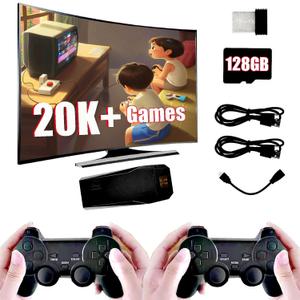 128GB 2025 Retro Gaming Console Retro Plug and Play for 90s Old Arcade Classic Video Games tv Stick Over 20000 2.4g Wireless Controller Gamepad x2