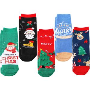 5 Pairs Christmas Socks Children Xmas Socks Crew Cotton Socks for 1-3/3-5/6-8/9-12 Children Toddlers Boys Girls