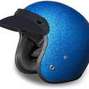 Daytona Cruiser Helmet - Blue Metal Flake - Lightweight 3/ 4 Shell Motorcycle Helmet with Removable Gloss Black Bubble Visor Added - DOT Approved Helmet - Bluetooth Compatible - L - 2.30 Pounds