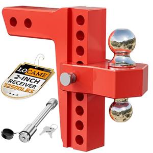 LOCAME Adjustable Trailer Hitch, Fits 2-Inch Receiver Only, 8-Inch Drop/Rise Aluminum Drop Hitch,12,500 LBS GTW-Tow Hitch for Heavy Duty Truck with Double Stainless Steel Locks, Red, LC0014