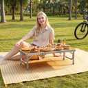 Anbte 34.2" x 15.7" Low Folding Picnic Table, 10.3" Height Thicker Aluminum Small Camping Table with Storage Bag, Portable Handle, Lightweight, for Camping Beach Party Picnic Floor, Yellow