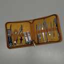 FAMILIFE Manicure Set, Nail Professional Kit Manicure Kits Nail Clipper Sets, 13PCS Stainless Steel Pedicure Sets Mens Grooming Tool, with Brown Leather Travel Case for Men (Bright Silver)