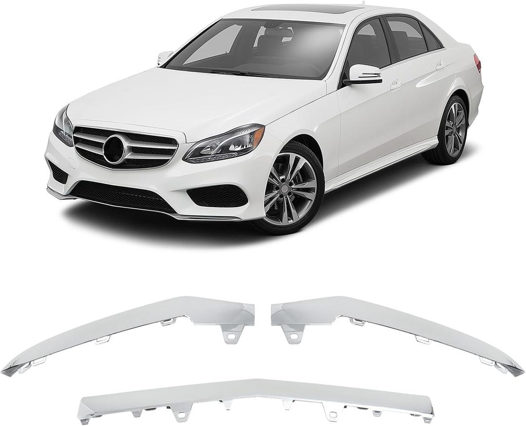 3Pcs Chrome Front Bumper Lip Moulding Trim Cover for Mercedes Benz E Class 2014-2016 W212 E250 E350 E400 E500 E550 (Not Fit 2 Door Coupe) Replacement for A2128852674, A2128852774, A2128852874
