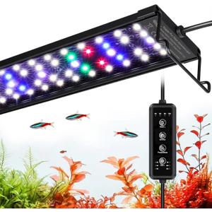 hygger LED Aquarium Light with Timer, 30W Full Spectrum Fish Tank Plant Growth Lamp, 24 H Remote Control, Adjustable Brightness & 10 Colors, Extendable Bracket, Power-Off Memory, Fits 30-36 Inch Tank