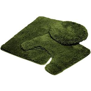 Kashi Home Queen Mary 3 Piece Bathroom Rug Set, Luxury Soft Plush Shaggy Thick Fluffy Microfiber Bath Mat, Countour Rug, Toilet Seat Lid Cover, Non-Slip Rubber Back, Floor Mats Water Absorbent - Sage