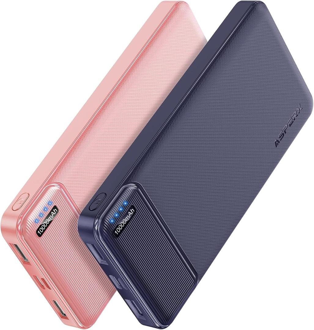 AsperX 2-Pack 10000mAh USB C Output Portable Charger Power Bank Fast Charging, Portable Battery Bank External Battery Pack for iPhone, Samsung, Google LG and Heated Vest (Pink+Deep Blue)