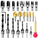 23pcs Woodworking Chamfer Drilling Tool, 8pcs Wood Plug Cutter Drill, 7pcs Three Pointed Countersink Drill Bit with L-Wrench, 6pcs 1/4" Hex 5 Flute 90 Degree Countersink Drill Bits