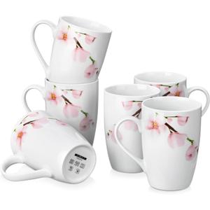VEWEET Large Coffee Mugs Set of 6, 16 OZ Coffee Cups Set with Handle, Floral Mug Sets Ceramic Cup Set for Kitchen, Microwave& Dishwasher Safe, Series ANNIE
