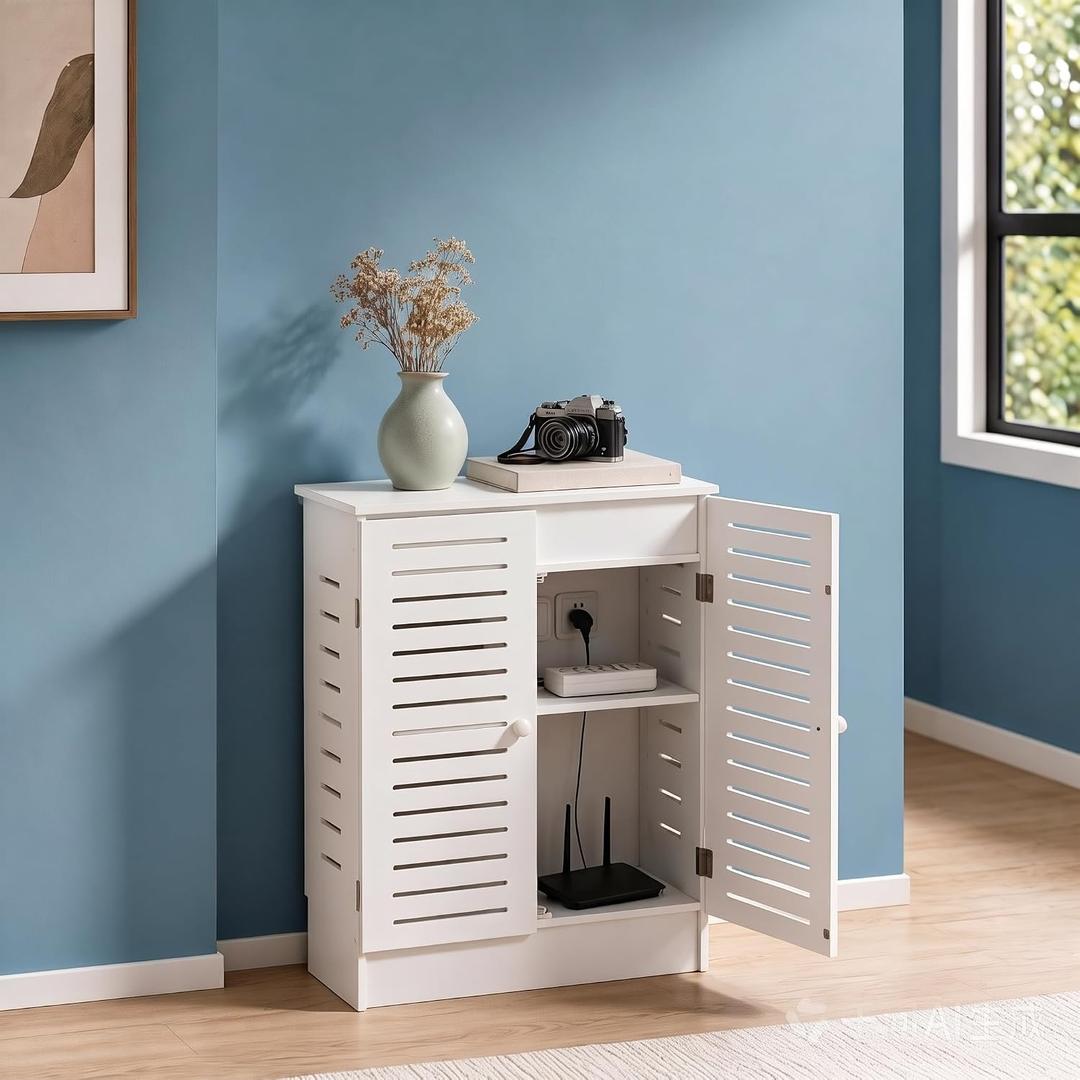 WiFi Router Storage Cabinet, Router Organizer with Adjustable Shelf, Large