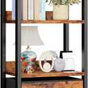 Furologee 4 Tier Bookshelf with Drawer, Tall Bookcase with Shelves, Narrow Bookshelves Storage Organizer, Wood and Metal Display Standing Shelf Unit for Bedroom, Living Room, Rustic Brown