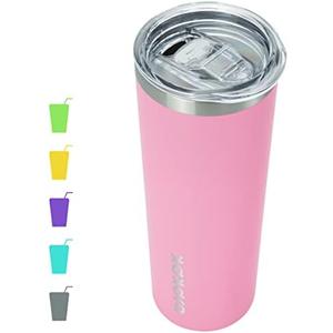 BJPKPK Skinny Insulated Tumbler, Stainless Steel Reusable Slim Insulated Travel Coffee Cup with Lid,Light Pink,20oz
