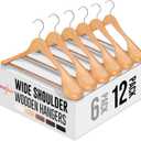 HOUSE DAY Wide Shoulder Wooden Hangers 12 Pack, Wood Suit Hangers for Men with Non Slip Pants Bar, Smooth Finish Solid Wood Coat Hanger for Jacket, Pants, Dress, Heavy Clothes Hangers (Natural)