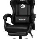 N-GEN GAMING Video Gaming Chair with Footrest Lumbar Support for Home Office High Back Recliner Height Adjustable Ergonomic Comfy Leather Computer Desk Chair (Carbon Black)