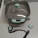 bella Make & Take Electric Skillet, Fits-anywhere kitchenware, EverGood Ceramic Coating, Adjustable Temperature & Dishwasher-Safe Tempered Glass Lid, Cast Aluminum Base, 1200 Watt, Seaglass