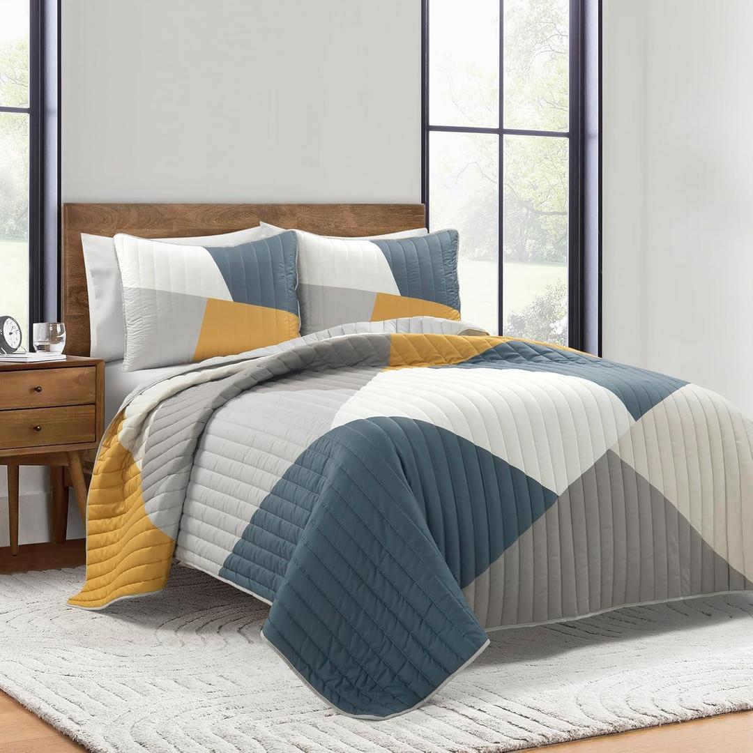 Lush Decor Modern Color Block Quilt King Size 3 Piece Set King/ California King Multi - Bedding Set California King Quilt - Mid Century Modern Decor
