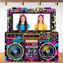 Radio Boombox Photo Booth Props for 80s 90s Party Decorations 59 X 59 Inch, Neon Radio Boombox Selfie Frame Backdrop Hanging Banner Party Supplies for 90s Boys Girls Hip Hop Music Theme Birthday Decor