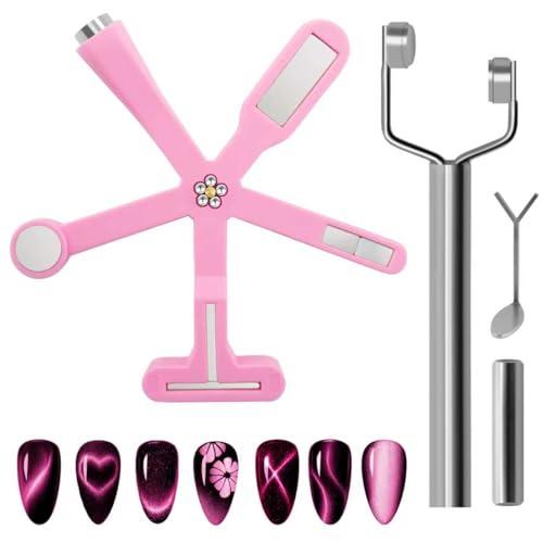 3PCS Nail Art Magnet Set - Pink 6-in-1 Cat Eye, Y-Shape Dual Head & Heart Magnetic Tool for Salon & Home Gel Manicure Designs
