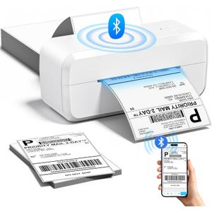 Bluetooth Thermal Label Printer, Shipping Label Printer for 4x6 Shipping Packages & Small Business, Compatible with IOS, Android, Windows and Mac, Widely Used for eBay, Amazon, Shopify, USPS (White)