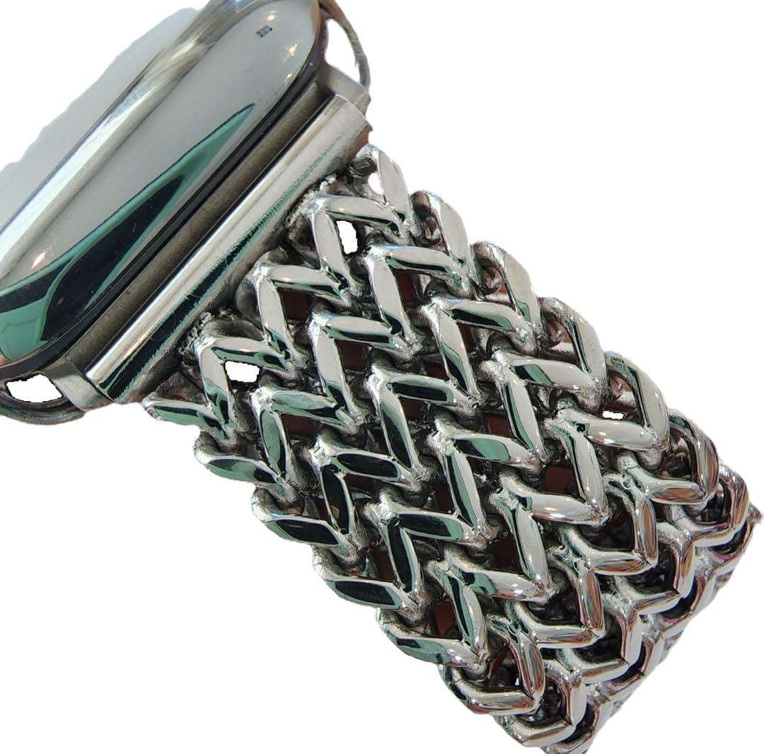 3 x DSAAplus Gold Metal Bands Compatible With Apple Watch Band 38mm 40mm 41mm 42mm 44mm 45mm 46mm 49mm Stylish Chain Bracelet for iWatch Series 11 10 9 8 7 6 5 4 SE/Ultra 3 2 1 (D5 silver mesh)