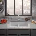 KOHLER Iron/Tones® 33" Top-/Undermount Kitchen Sink, Smart Divide® Double-Equal Kitchen Sinks, K-5312-0, White, Large